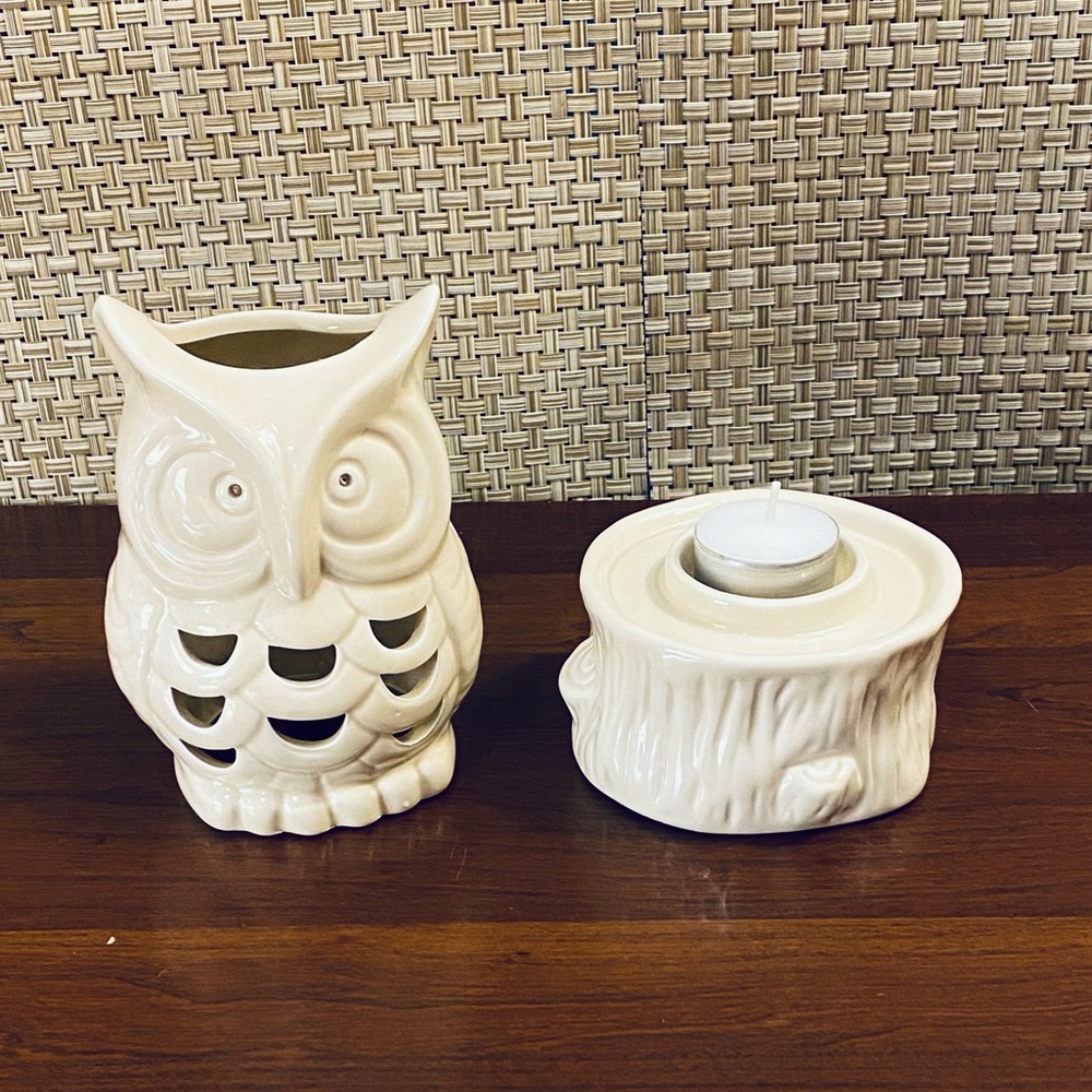 NWOT Cream Glazed Ceramic Owl Tea Light